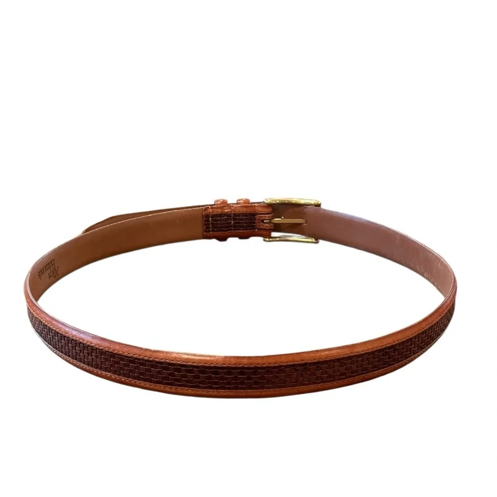 ALLEN EDMONDS Men’s Woven Inlay Brown Belt with Goldtone Buckle Size 38